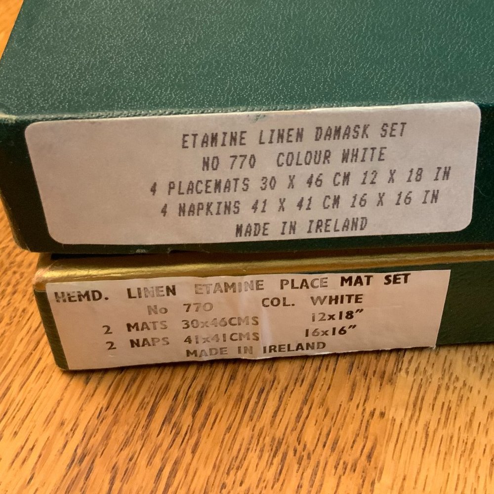 Vintage Irish Etamine White Linen Damask Sets 6 Placemats & 6 Napkins NWT - Picture 6 of 7